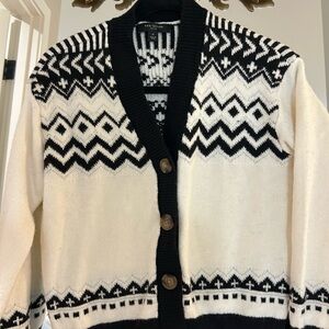 Ann Taylor Black and White Geometric Cardigan